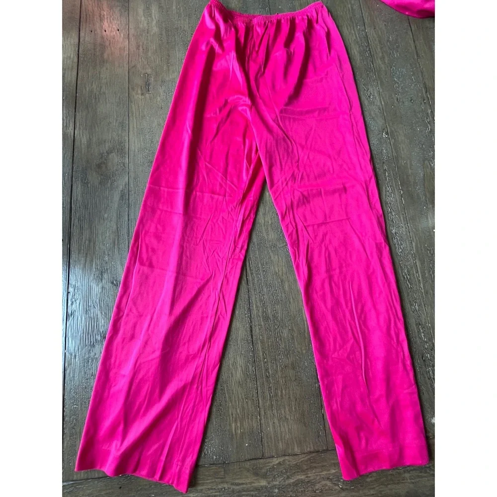 Vintage Lorraine Hot Pink Nylon Pajama Set Short Sleeve Button Front Small USA